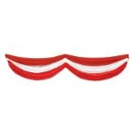 Fabric material bunting with a stripe of red, white and then another red.