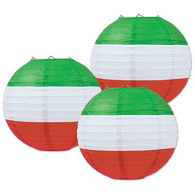 Hanging Red, White & Green Paper Lanterns 