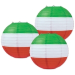 Hanging Red, White & Green Paper Lanterns 