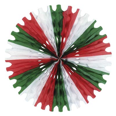 Tissue Fan made of green, red, and white tissue material.