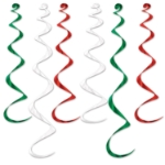 Metallic red, white & green whirls for ceiling decoration.