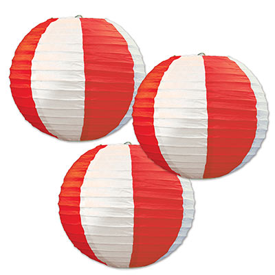 Hanging Red & White Stripes Paper Lanterns