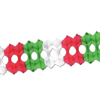 Red White and Green Arcade Garland made of tissue material.