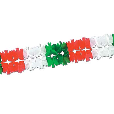 Red White and Green Pageant Garland made of tissue material.