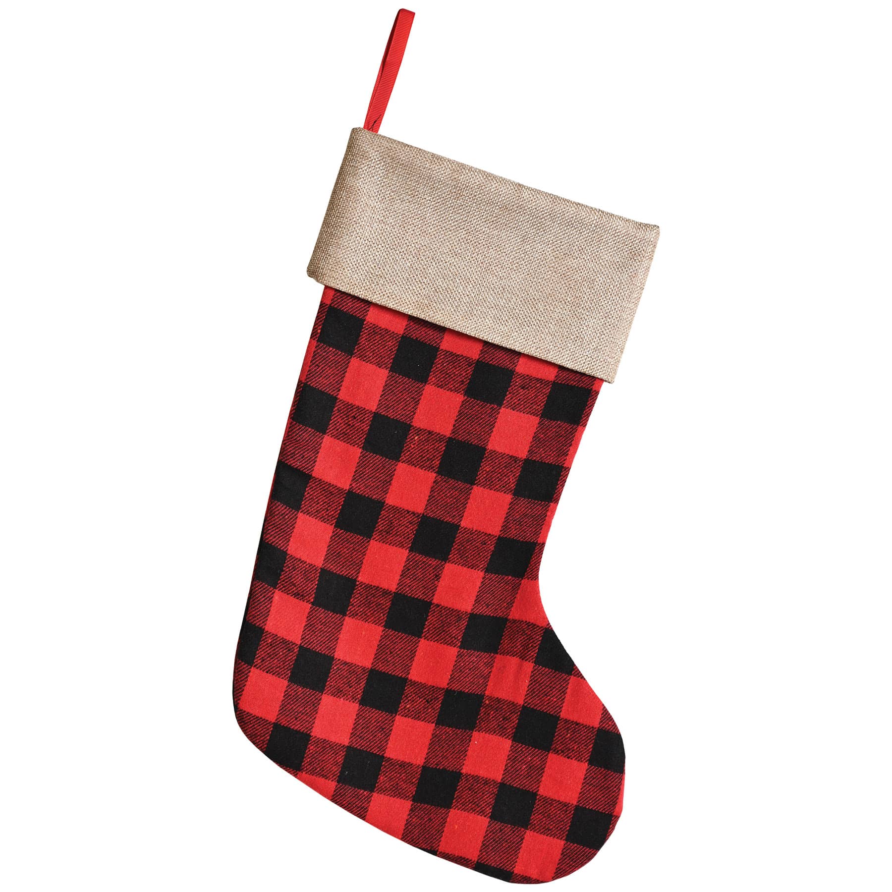 Red and Black Plaid hanging fabric Christmas stocking