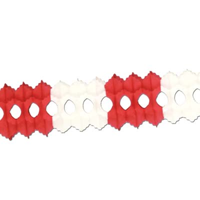 Red and White Arcade Garland made of tissue material.