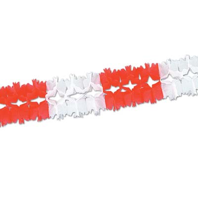 Red and White Pageant Garland made of tissue material.