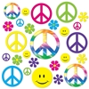 Retro 60s Cutouts of peace signs, smiley faces and flowers.