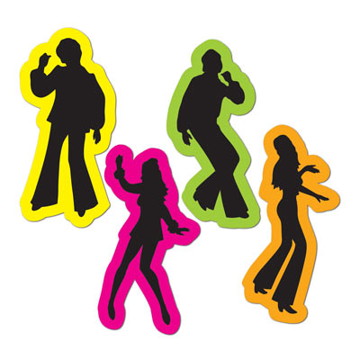 Retro 70s Silhouettes printed in black with neon outline accent.