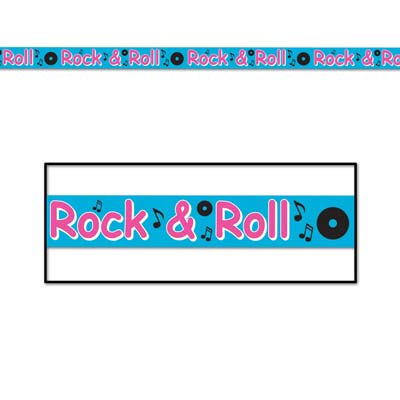 Blue Rock & Roll Party Tape with Bright Pink Lettering and music notes