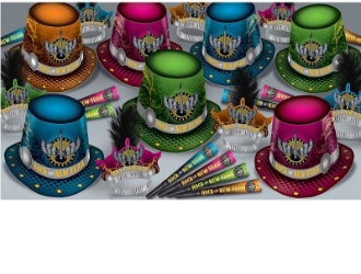 Rock The New Year Party Kit for 50 New Year’s Eve party kit, Rock the New Year, party supplies for 50, New Year’s Eve hats, tiaras, horns, rock and roll party, festive party kit, New Year’s celebration, party accessories, bulk party supplies.