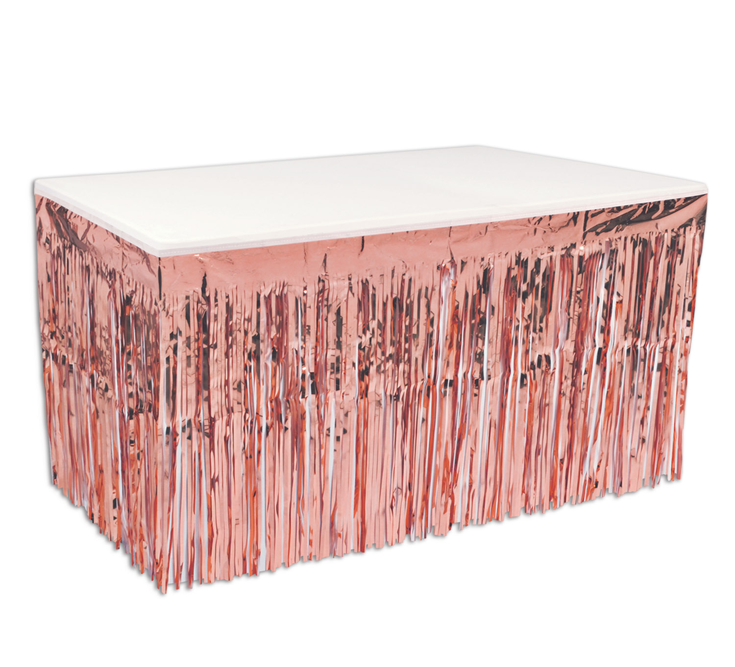Rose Gold Metallic Table Skirting (Pack of 6) rose gold metallic table skirting, 1-ply table skirt, 30 x 14 table skirting, made in USA party décor, metallic rose gold table skirt, bulk table skirts, event table decorations, banquet table skirting, Party Express table skirts