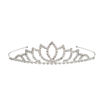 Silver tiara with shimmering rhinestones.