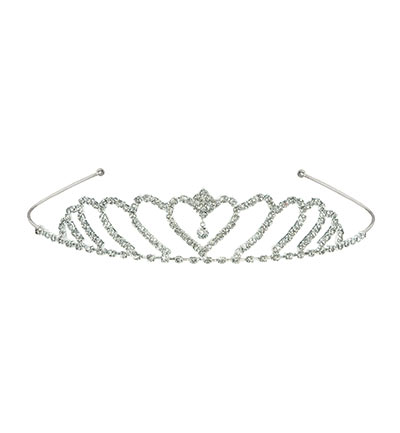Silver tiara with shimmering rhinestones.