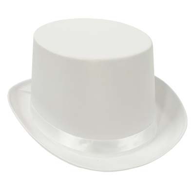 White top hat that is made of a satin material.