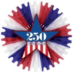 Semiquincentennial Fan-Tag w/25" Red White Blue Tissue Fan