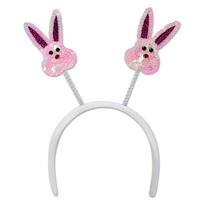 White headband with attached sequined bunny faces.