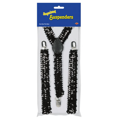 Black sequinced suspenders made of elastic material.