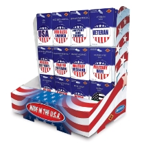 Service Appreciation Counter Display (Pack of 1) service appreciation display, patriotic button assortment, military support buttons, veteran buttons, support our troops buttons, USA buttons, military family buttons, never forget buttons, patriotic event supplies, Party Express patriotic display