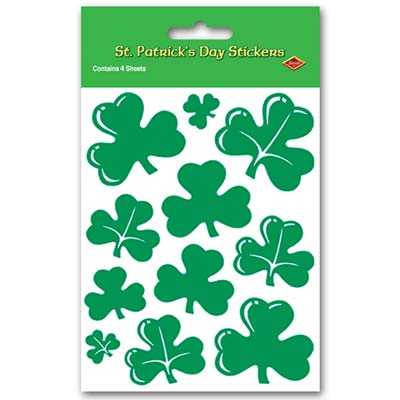 Plastic clings printed to replicate shamrocks to match St. Patricks Day.
