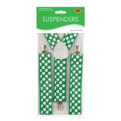 Green with White Shamrock Suspenders