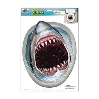Shark Toilet Topper Peel N Place to make it look like a shark is coming out of your toilet.