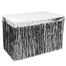 Silver/Black 2-Ply Metallic Table Skirting (Pack of 6) silver black table skirting, metallic table skirt, 30 x 14 table skirting, black and silver party décor, 1 ply metallic skirt, event table decorations, Party Express table skirting