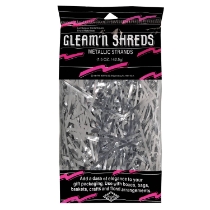 Silver Gleam 'N Shreds Metallic Strands (Pack of 12) silver metallic shreds, silver basket filler, gleam n shreds silver, metallic strands décor, gift basket filler silver, party décor shreds, silver centerpiece accents, Party Express metallic shreds