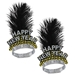 black and gold polka dot new year tiaras with a black feather