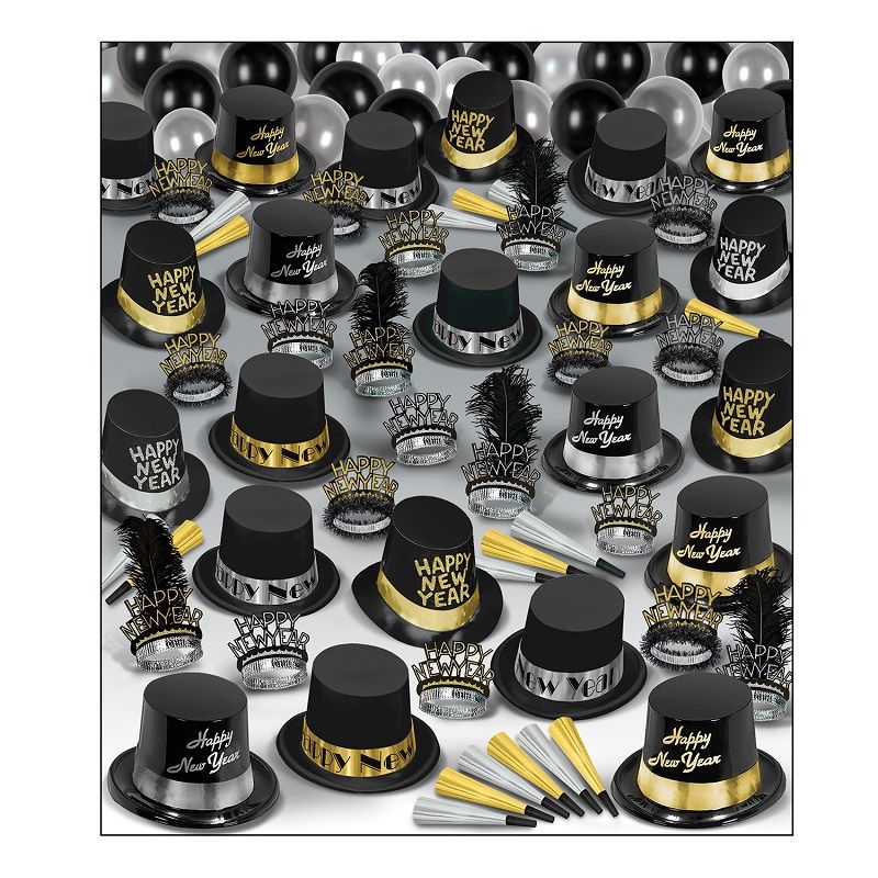 Black amscan Party City New Year’s Eve Wearables and Noisemakers for 100 Guests Party Supplies 200 Piece Gold and Silver 
