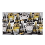 Silver & Gold Midnight Burst Asst for 25  New Year party kit, silver gold party favors, Midnight Burst assortment, New Year’s Eve accessories, elegant party hats, festive tiaras, celebration horns, Party Express New Year supplies