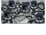 Silver Legacy Asst for 10 Silver Legacy Assortment, silver and black, party favors, new year's eve, hat, tiara, horn, beads, noisemakers, leis, wholesale, inexpensive, bulk