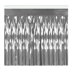 Silver Metallic Table Skirting (Pack of 6) silver metallic table skirting, 1-ply table skirt, 30 x 14 table skirting, made in USA party décor, metallic silver table skirt, bulk table skirts, event table decorations, banquet table skirting, Party Express table skirts