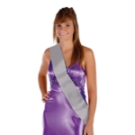 Silver Satin Sash (Pack of 6) silver satin sash, adult satin sash, 4 x 33 sash, sewn bottom sash, bulk sashes, event sashes, pageant sash silver, customizable satin sash, party sashes, Party Express sashes