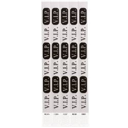 Silver tyvek wristband with "V.I.P" printed in black.
