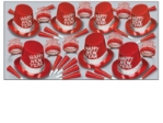 Simply Red - New Year's Party Kit for 50 red, silver, hats, tiara, horns, party, favor, new year's eve, assortment, wholesale, inexpensive, bulk