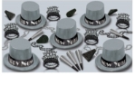 Simply Silver Asst for 10 Simply Silver Assortment, new year's eve, black and silver, hat, tiara, horn, beads, party favor, wholesale, inexpensive, bulk