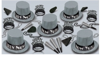 Simply Silver Asst for 10 Simply Silver Assortment, new year's eve, black and silver, hat, tiara, horn, beads, party favor, wholesale, inexpensive, bulk