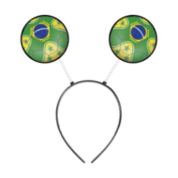 Soccer Ball Boppers - Brasil (Pack of 12) boppers Brasil, Brazil party favors, green soccer ball boppers, yellow detail soccer boppers, PVC board soccer balls, spring head boppers, snap-on headband boppers, Brazil themed accessories, soccer party supplies, star themed party items, Party Express Brasil boppers