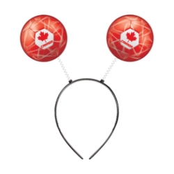 Soccer Ball Boppers - Canada (Pack of 12) boppers Canada, Canada party favors, maple leaf boppers, red soccer ball headbands, PVC board soccer balls, spring head boppers, snap-on headband boppers, Canada Day accessories, soccer party supplies, Canadian themed decorations, Party Express Canada boppers