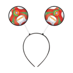 Soccer Ball Boppers - Portugal (Pack of 12) boppers Portugal, Portugal party favors, Portuguese flag boppers, red and green soccer ball headbands, Portuguese coat of arms accessories, armillary sphere design, Printed PVC Board boppers, spring head boppers, Portugal themed decorations, soccer party supplies, Party Express Portugal boppers