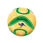 Soccer Ball Peel 'N Place - Australia (Pack of 12) Australia soccer decorations, soccer peel and place decals, Australia party supplies, kangaroo boomerang décor, yellow and green soccer decals, thin plastic wall decals, 5¼ inch soccer stickers, Party Express Australia decorations, international soccer party supplies