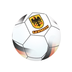 Soccer Ball Peel N Place - Germany (Pack of 12) Germany soccer decorations, German peel and place decals, eagle shield soccer décor, black red yellow soccer decals, thin plastic wall decals, 5¼ inch soccer stickers, Party Express Germany decorations, international soccer party supplies