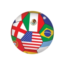Soccer Ball Peel 'N Place - International (Pack of 12) international soccer decorations, world flag soccer decals, peel and place soccer stickers, global soccer party décor, thin plastic wall decals, 5¼ inch soccer decals, Party Express international decorations, world flag party supplies