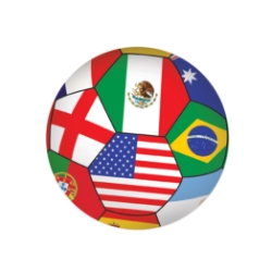 Soccer Ball Peel N Place - International (Pack of 12) international soccer decorations, world flag soccer decals, peel and place soccer stickers, global soccer party décor, thin plastic wall decals, 5¼ inch soccer decals, Party Express international decorations, world flag party supplies