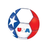 Soccer Ball Peel 'N Place - United States (Pack of 12) USA soccer decorations, United States peel and place decals, patriotic soccer décor, red white blue soccer decals, USA stars decals, thin plastic wall decals, 5¼ inch soccer stickers, Party Express USA decorations, international soccer party supplies