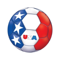 Soccer Cutout - United States (Pack of 12) USA soccer cutout, United States soccer decorations, American party supplies, USA sports décor, USA soccer theme, double-sided soccer cutouts, soccer decorations pack of 12, Party Express soccer décor