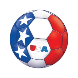 Soccer Cutout - United States (Pack of 12) USA soccer cutout, United States soccer decorations, American party supplies, USA sports décor, USA soccer theme, double-sided soccer cutouts, soccer decorations pack of 12, Party Express soccer décor