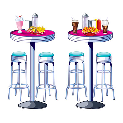 Soda Shop Tables & Stools Props printed on thin plastic material.