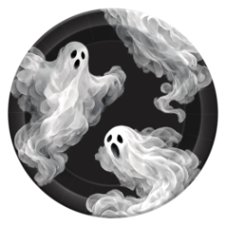 Spooky Halloween Dinner Plates (Pack of 96) Halloween dinner plates, ghost plates, spooky paper plates, 9 inch Halloween plates, Halloween tableware, ghost party supplies, Party Express Halloween décor